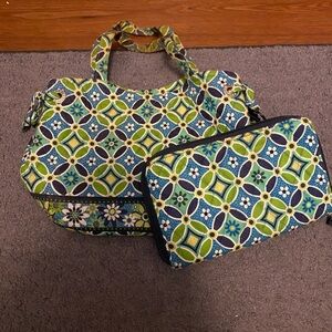 Vera Bradley Blue and Green Geometric Tote and wallet